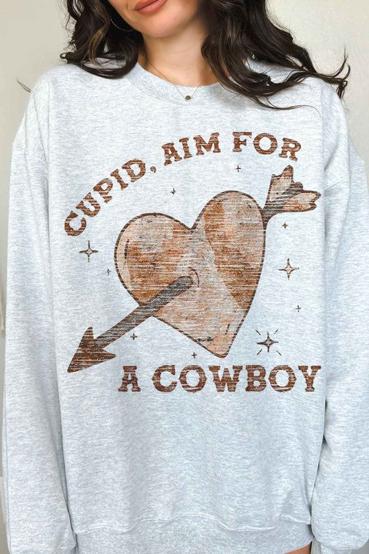 Cupid Aim For A Cowboy Valentine's Graphic Sweatshirt
